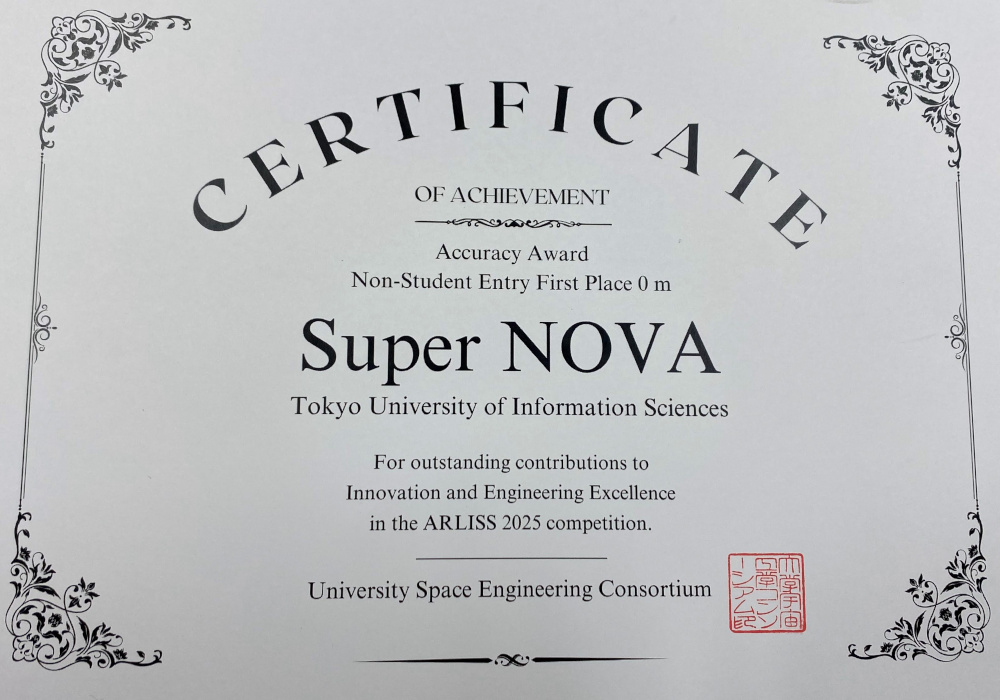 SuperNOVAチームLegacyゴール1位賞状